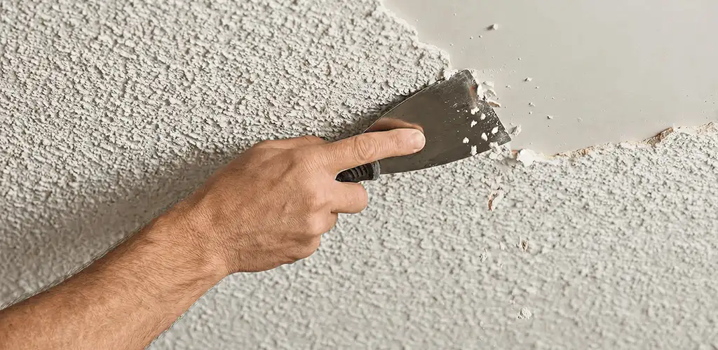 Popcorn ceiling removal scraping off textured ceiling finish in Kansas City, KS