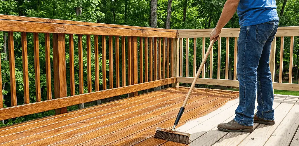 Deck staining and sealing application on a wood deck in Kansas City, KS