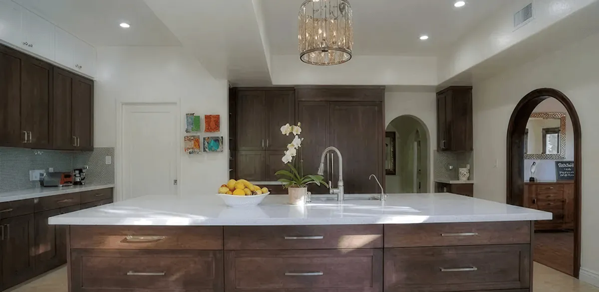 Cabinet refacing project with updated kitchen cabinets and island in Kansas City, KS