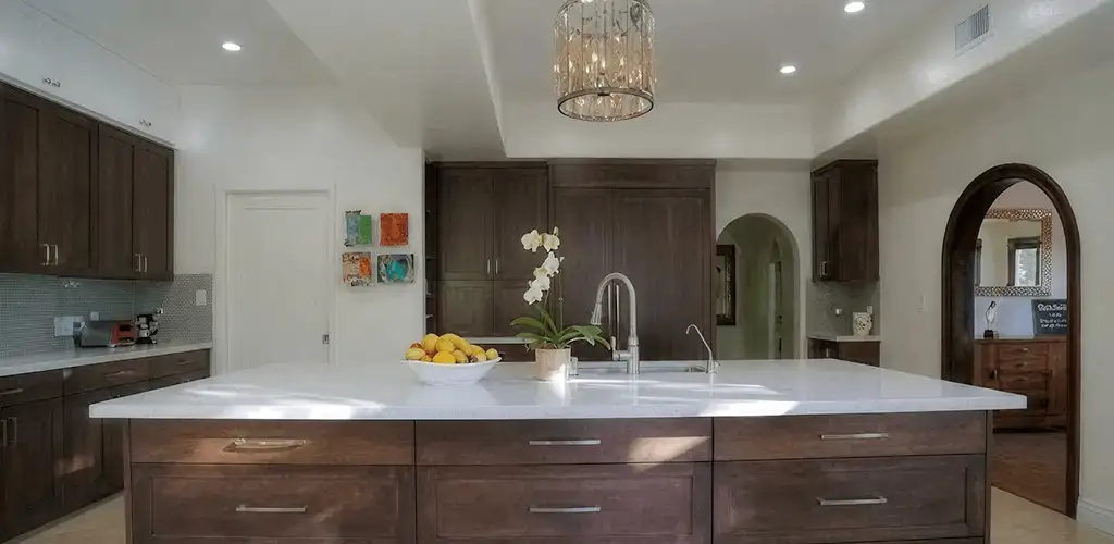 Cabinet refacing project with updated kitchen cabinets and island in Kansas City, KS
