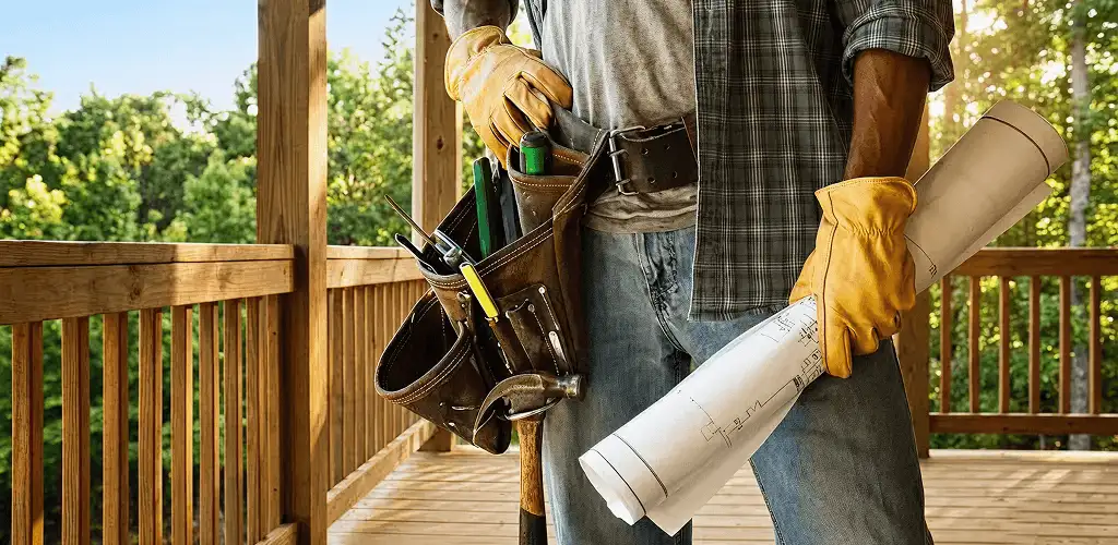 Professional handyman with tool belt ready for home repairs in Kansas City, KS
