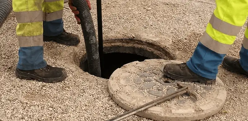 Drain cleaning crew clearing a sewer access point with professional equipment in Kansas City, KS